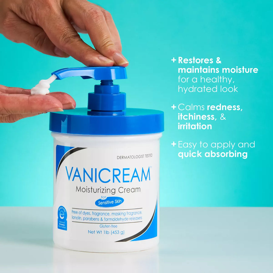 Vanicream Moisturizing Cream with Pump – Deep Hydration for Sensitive & Dry Skin (16 oz)
