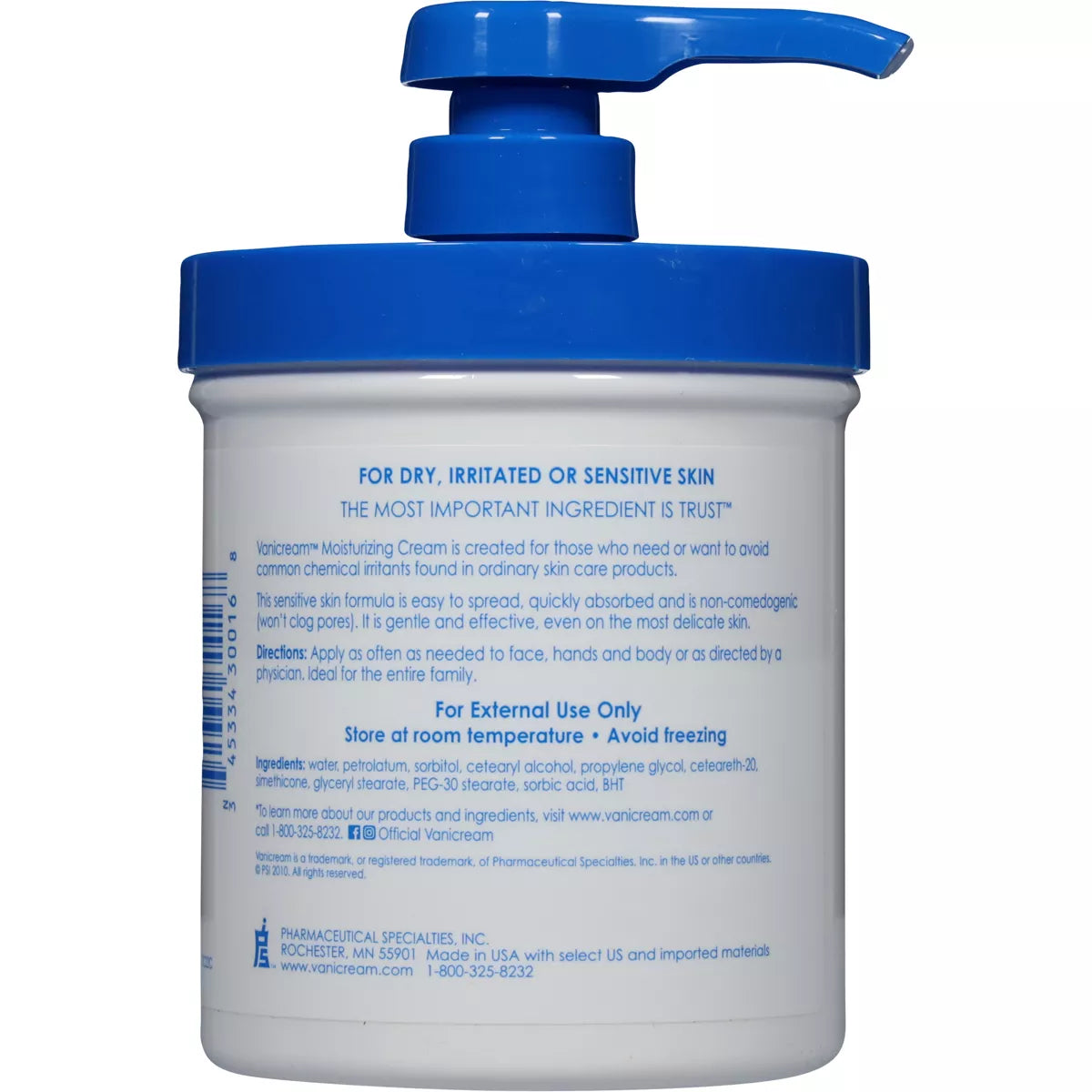 Vanicream Moisturizing Cream for Sensitive Skin with Pump - Unscented - 16Oz